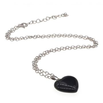 Black Onyx Heart Pendant necklace 45cm Chain