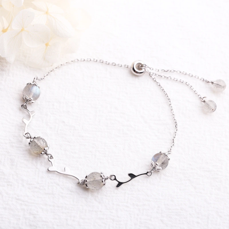 Fashion Jewelry S925 Silver Simple Strawberry Crystals&Moonstone Bracelet