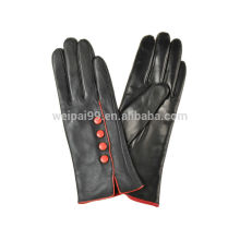 Little red button decoration girls goatskin leather gloves