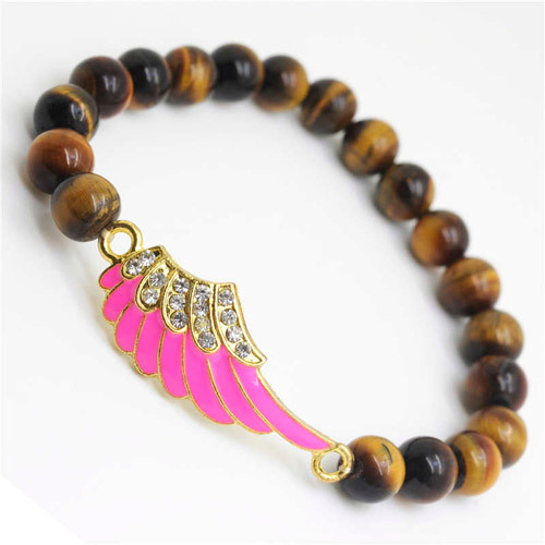 Yellow Tiger eye Gemstone Bracelet with Diamante alloy Wing Piece