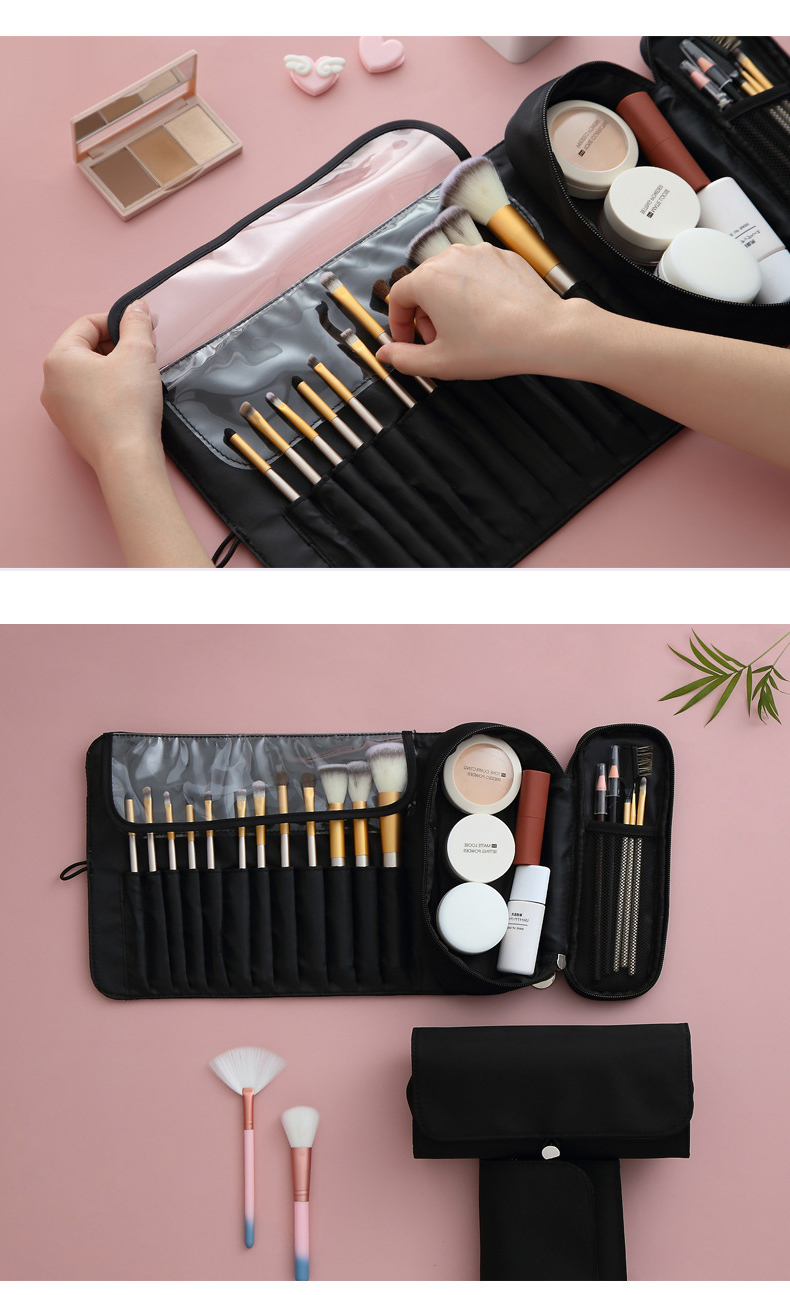 2022 Rolling Case Pouch Holder Pockets Black Cosmetic Beauty Bag Custom Folding Cheap Travel Men Roll Up Makeup Brush Bag Kit