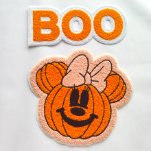 Factory Wholesale Halloween Pumpkin Chenille Patches - Gold Glitter Boo Design