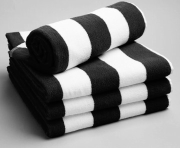striped blue and white ,black and white banded bath towel