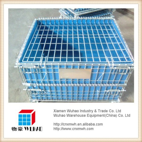 Collapsible cage mesh crate waste bins steel storage cages for pellet racking with pp hollow sheet