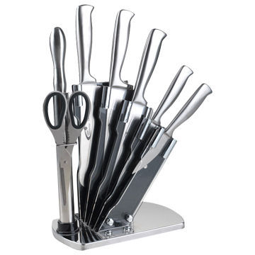 8-piece Kitchen Knife Set, SS Blades with Hollow Handle and Color Paint Coating, Acrylic Block SetNew