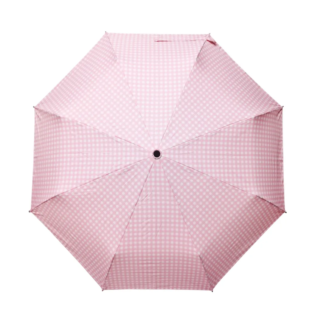 Yellow Plaid Umbrella Color Coating Fully Automatic Open and Close Three Folding Umbrella with Customized