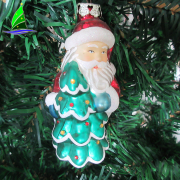 Hand blown Christmas Tree Santa Claus hanging glass ornament, glass funny holiday hanging ornament