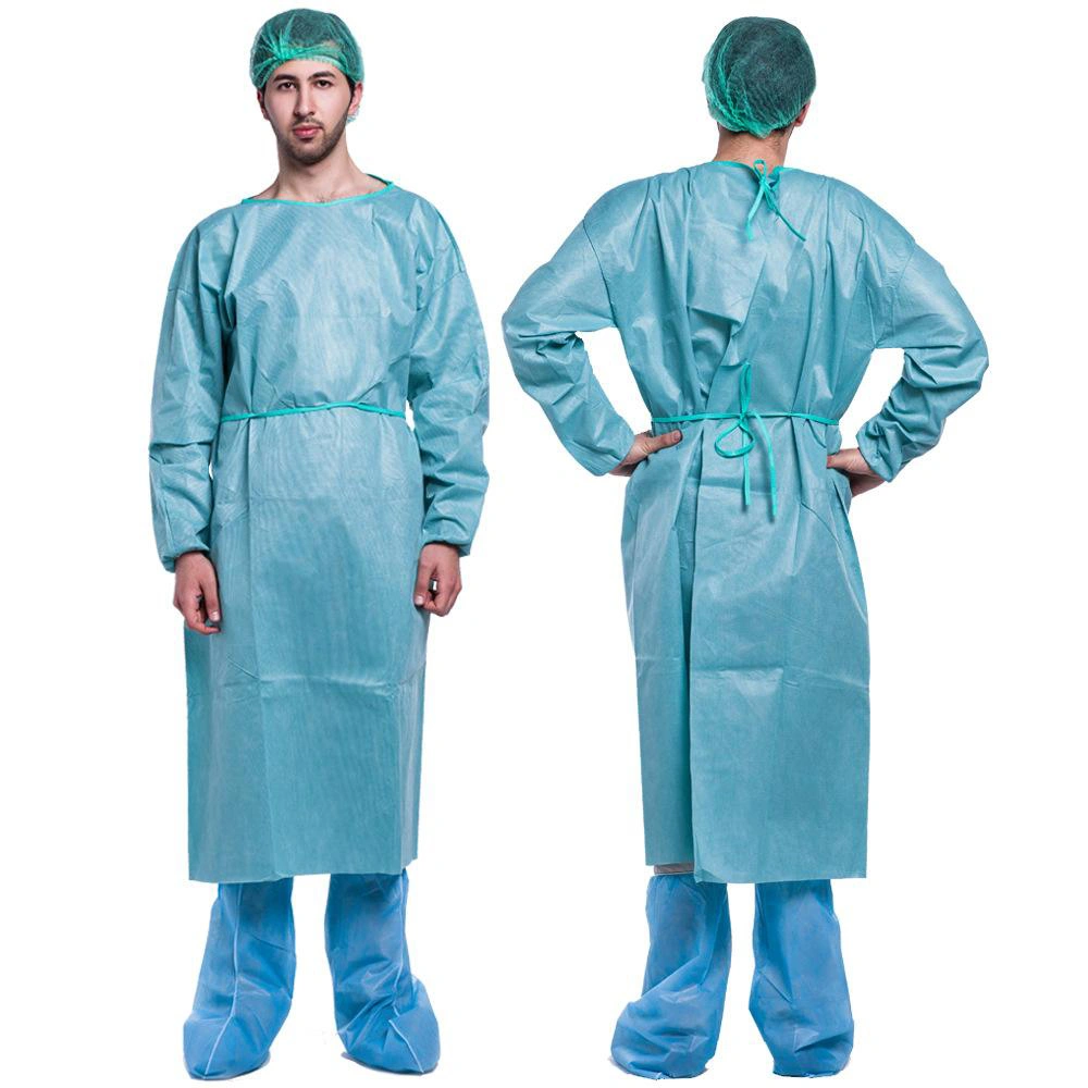 En13795 Test Report New 45g PP+PE/SMS Isolation Gown with 45GSM Blue to Protect Workers