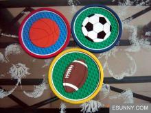 sport style printing various ball pattern rubber logo coaster