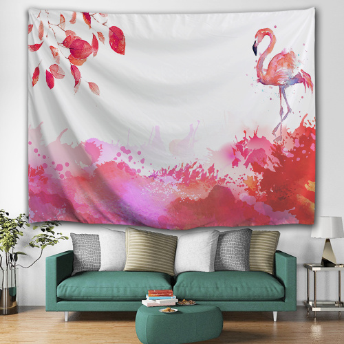 Pink Flamingo Tapestry Plants Leaf Wall Hanging Watercolor Tropical Garden Tapestry for Livingroom Bedroom Home Dorm Decor