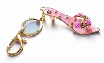 Crystal Zinc Alloy Woman's Shoe Keyring (K684)