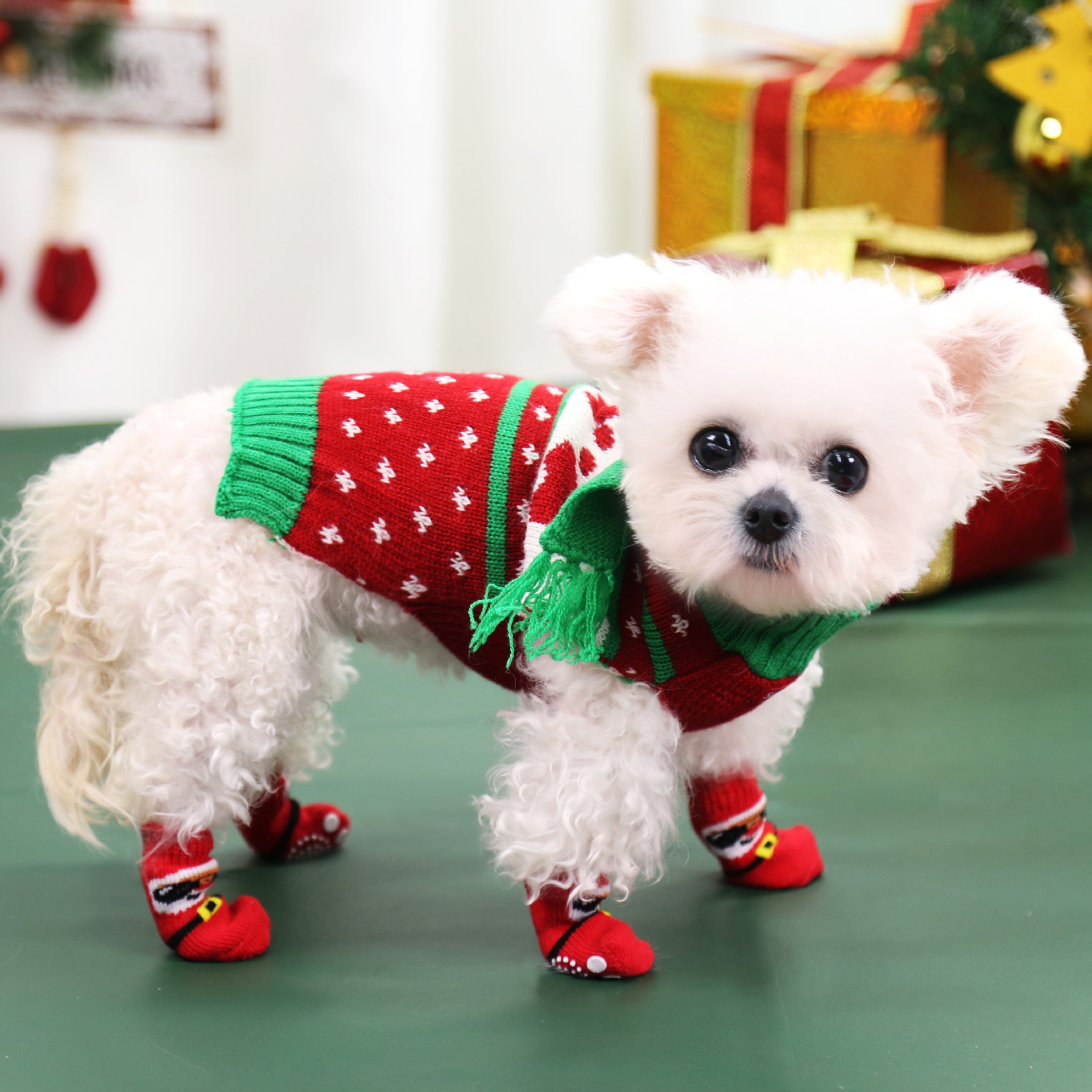 Santa Socks Pet Dogs Cats Small and Medium-sized Dogs Fall and Winter Warmth Elastic Shoes Accessories Supplies