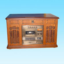 4-in-1 Wooden Music Center with Turntable, CD, AM/FM Radio and Cassette Player