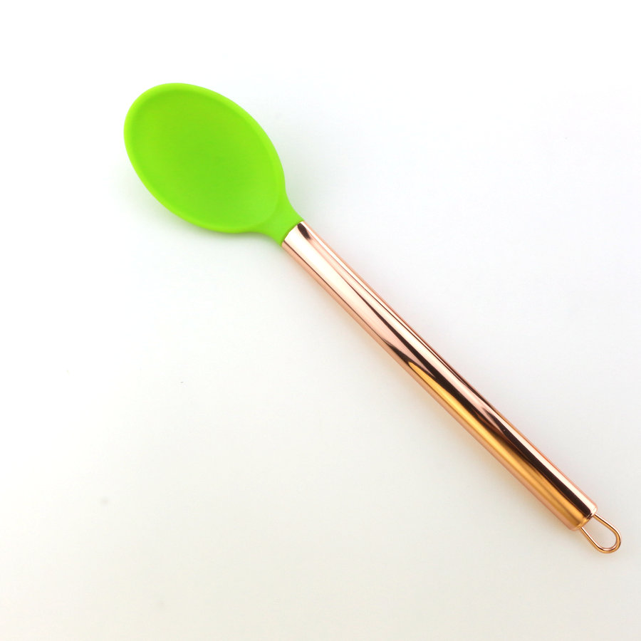 Värmebeständig Rose Gold Handle Silicone Solid Spoon