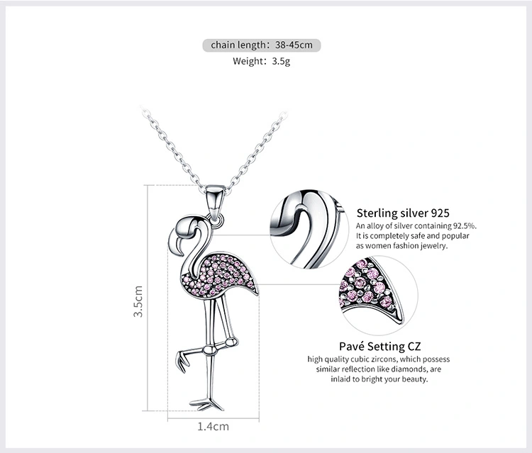 925 Sterling Silver Popular Flamin Bird Animal Pendant Necklaces