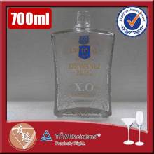 China factory spirit glass bottle 70 cl square embossing high flint cognac xo bottle glass