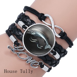 Game of Thrones Bracelet en cuir tressé avec logo en dôme Stark Wolf