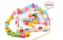 Wooden string beads educational toys,Funny DIY string beads toys for kids,Letter and digital stringing beads