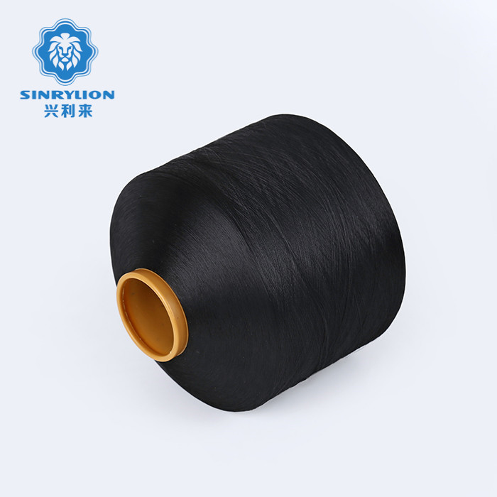 GRS and TC certificate Recycled POLYESTER DTY dope dyed Black FILAMENT Yarns for woven label