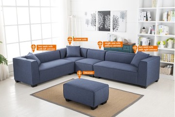 Countryside style Home seat with Ottoman living room Blue sofa High End stationary sofa Zoy-9916A