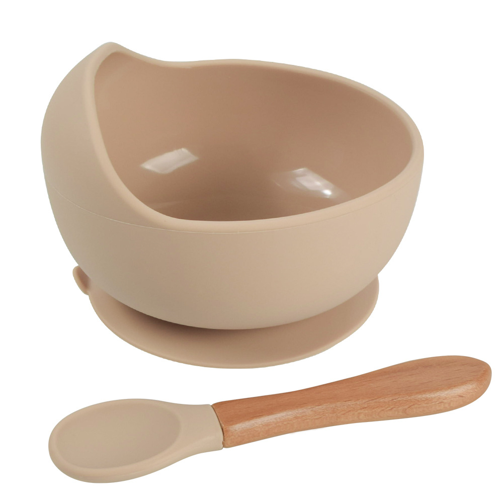 New Products Silicone Spoon with Wooden Handle Hot Sale Silicone Baby Suction Bowl Food Grade Silicone Bibs