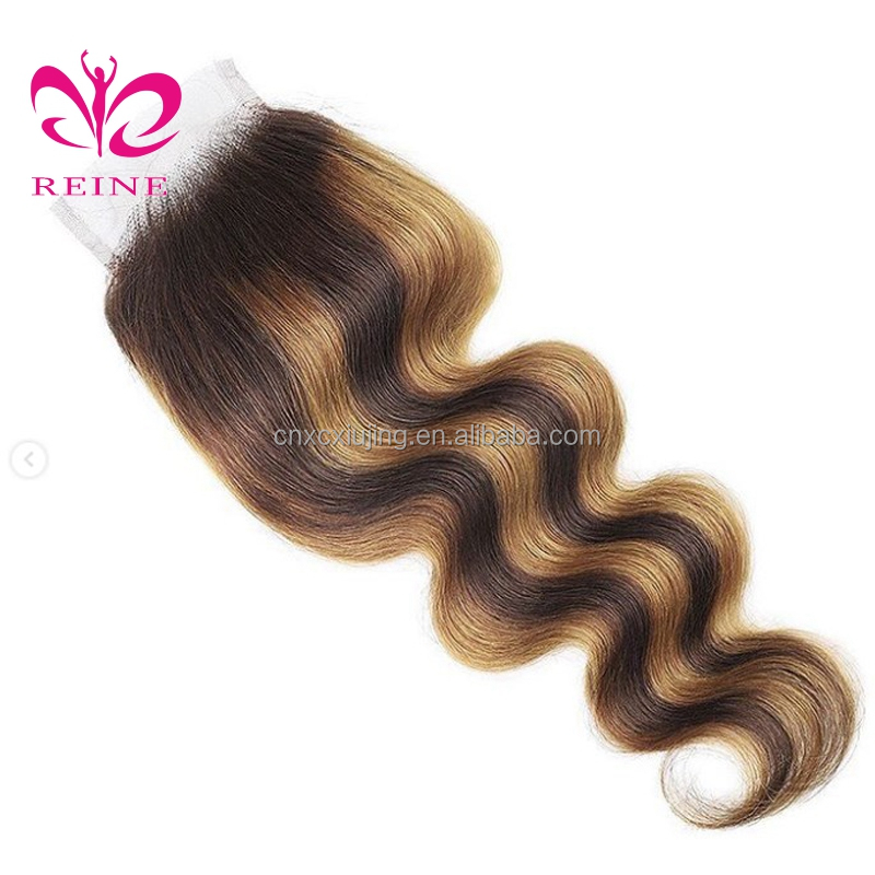 REINE Highlight Bundles With Closure Brazilian Body Wave Bundles With Closure Brown Remy Human Hair Bundles With Closure