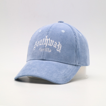 Embroidery Sky Blue Corduroy Baseball Cap