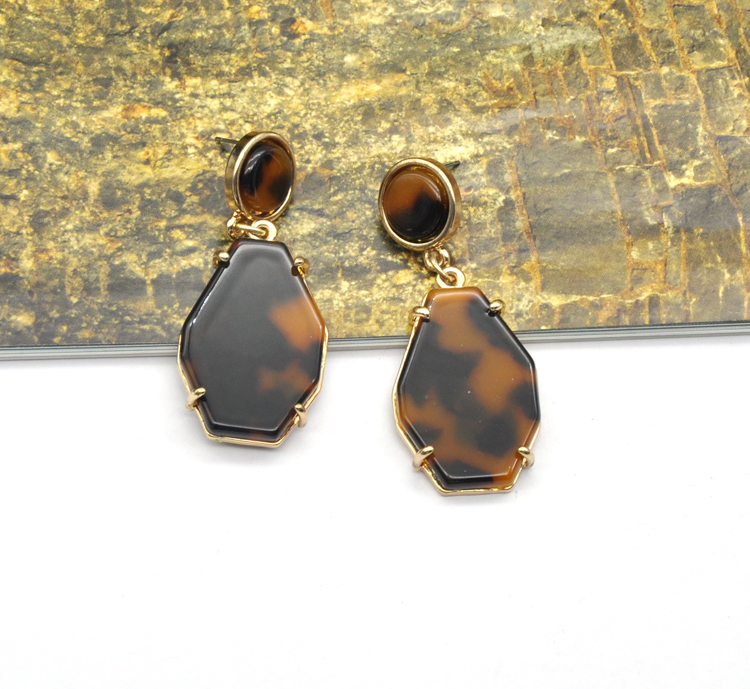 Custom tortoise shell texture acetate inlay inset in gold zinc alloy by claw hypoallergenic earrings