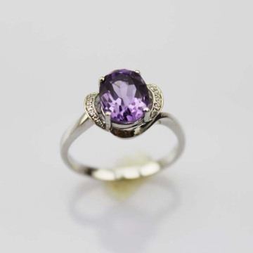 925 Silver Ring with Oval Amethyst Rhinestone