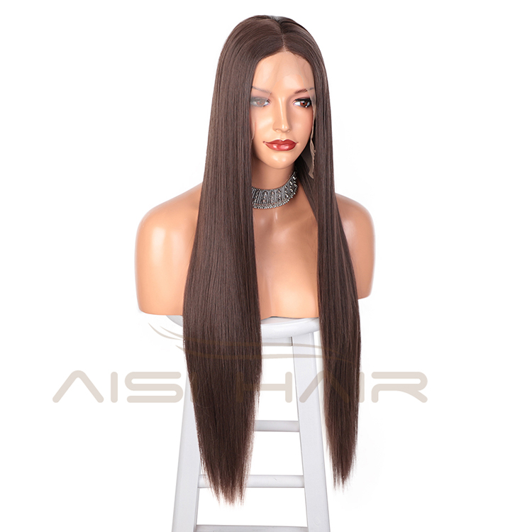 Aisi Hair Silky Straight Brown Synthetic Long Wig Wholesale Swiss Lace Wig Synthetic Hair Front Lace Wigs For Black Women