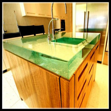 Contemporary backlit onyx glass countertop for home design