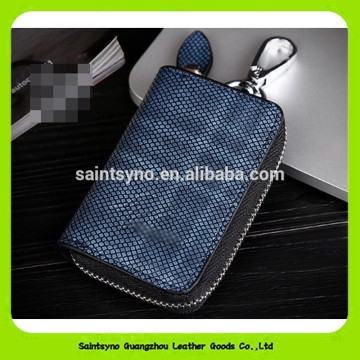 16641 2016 Embossed logo leather key holder zipper key purse