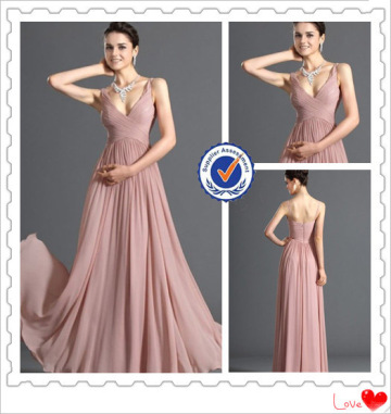 newest chiffon deep V neck western bridesmaid dress