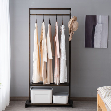 Walnut Color Bamboo Coat Rack with Storage