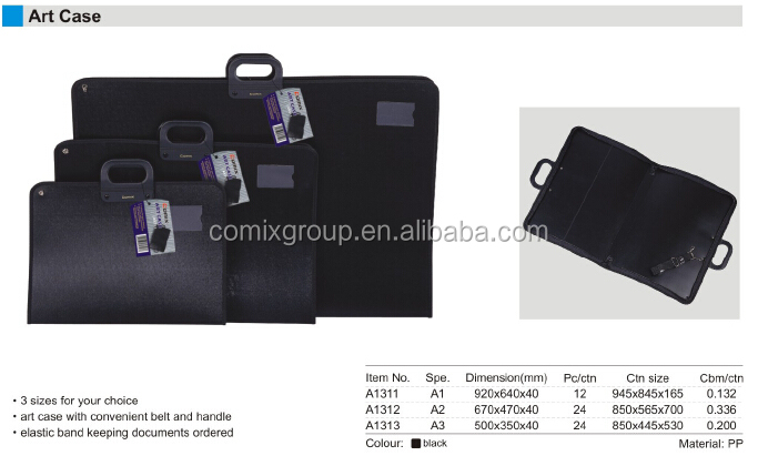 Comix A1 A2 A3 size PP material portable handle and belt design art case handle brief case