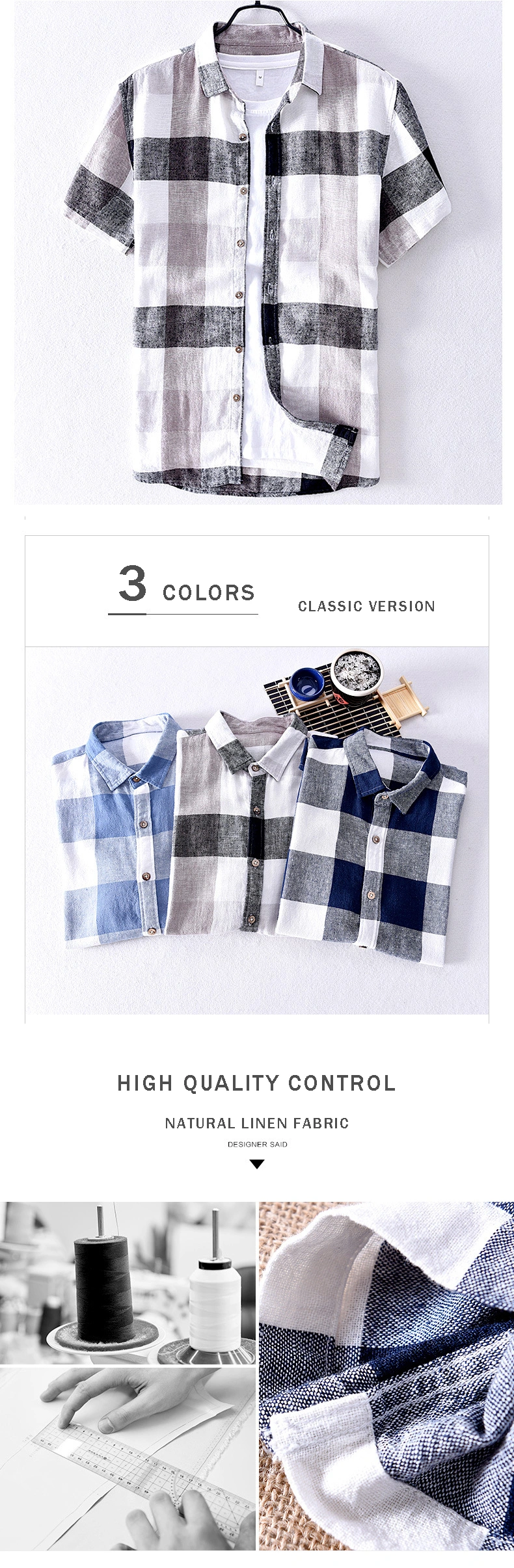 High Quality Breathable Cotton Men's Plaid Shirt Slim Fit Male Casual Short Sleeved Shirts