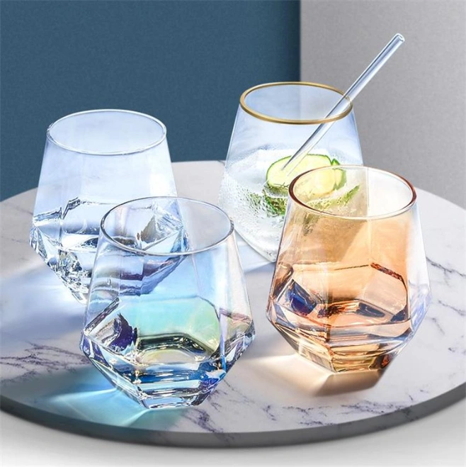 Creative Diamond Crystal Glass Cup, Household Hexagonal Ins Glass Cup