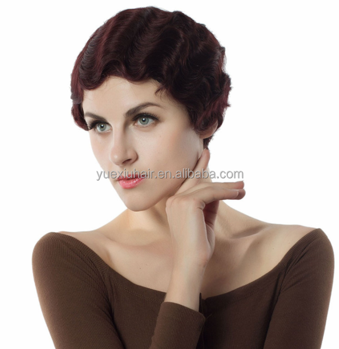 Pixie Cut Short Human Hair Wig Finger Wave For Black Women, Brazilian Virgin Cuticle Aligned Hair Wavy Wig