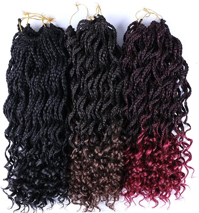 Wholesale Curly Box Twist Crochet Braids Hair Extensions Box Braiding Hair Synthetic Fiber Ombre Color For Women 18 Inches
