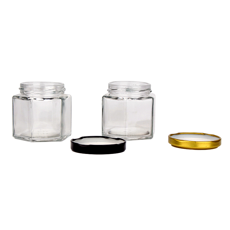 hot sale 4oz 120ml hexagon glass honey storage jar with metal screw cap