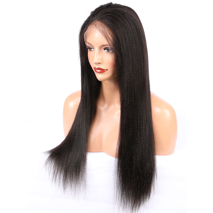 Free samples natural color yaki 13*4 lace front wigs kinky straight frontal swiss lace wigs Human Hair Wig