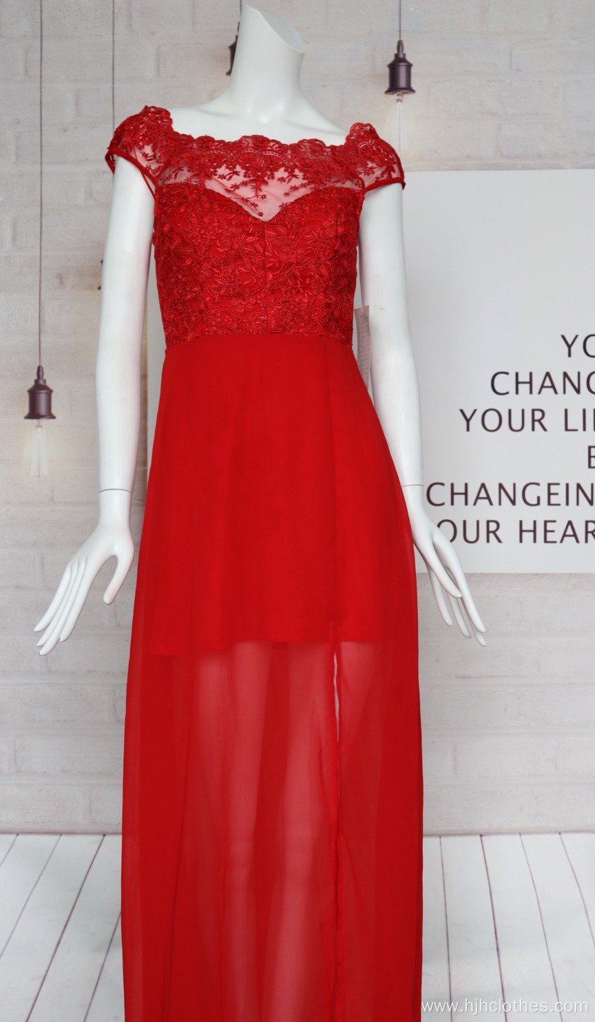 Women's Red Chiffon Embroidered Dress