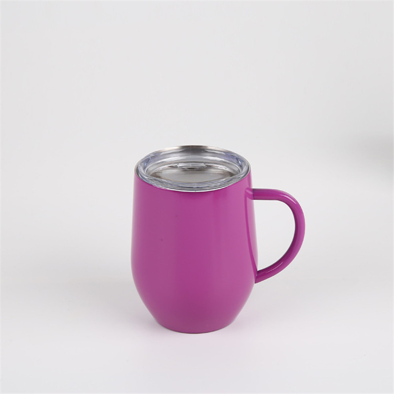 12 oz Wine Cup with Handle Insulated mugs Stainless Steel Tumbler Glass with Lid Double Wall Vacuum coffee mug