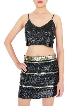 Black Mini Sequin Skirt
