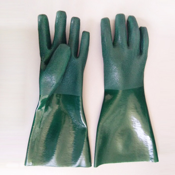 PVCコーティングされた緑の釣り砂質仕上げPVC手袋