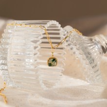 Agate Pendant Necklace Green Crystal Paper Clip Necklace