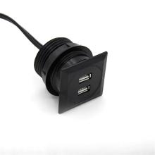 Black Round Embedded Plug With Dual Usb Ports