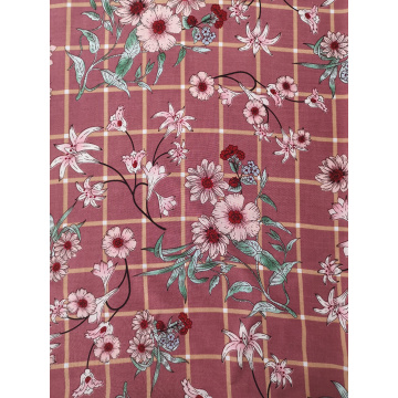 Check Flower Rayon Challis 30S Air-jet Printing Fabric