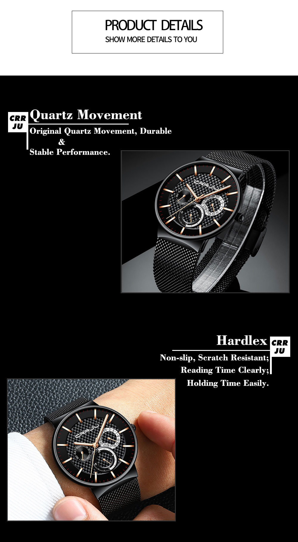 CRRJU Top Brand Luxury Waterproof Ultra Thin Date Watch Mens Watch Steel Strap Casual Quartz Watch White Sport WristWatch