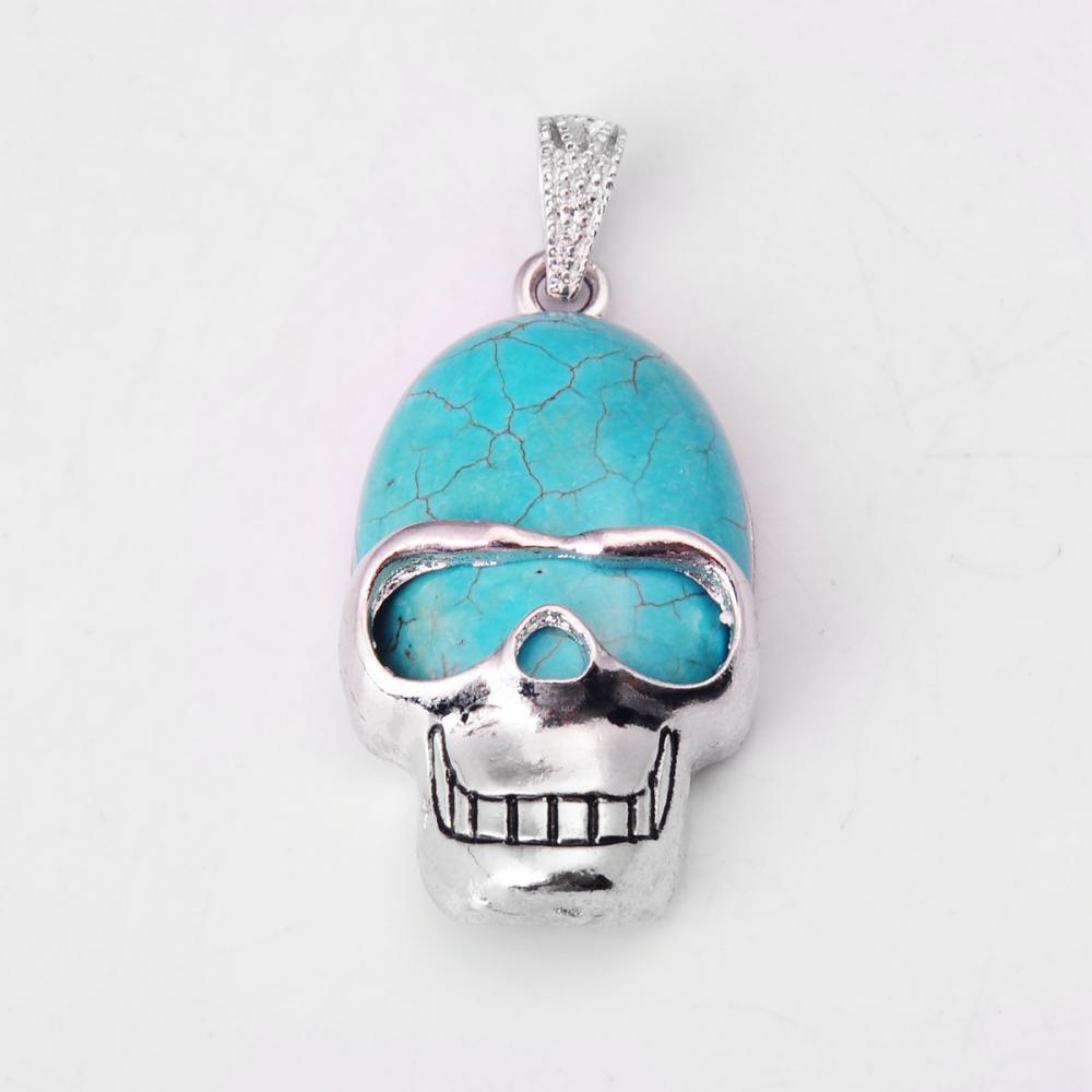 Colgante de aleación de calavera de piedra semipreciosa turquesa